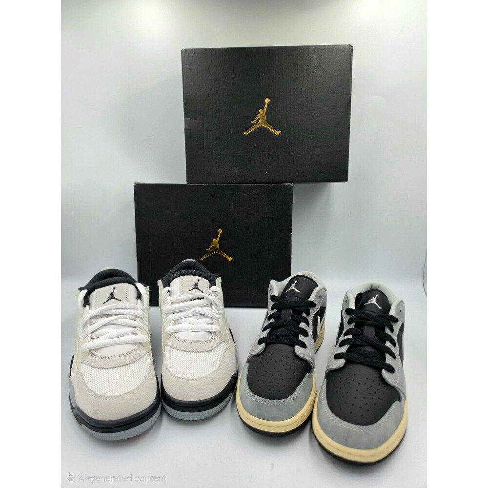 2 Pair Air Jordan 1 Low SE GS 5Y Womens 6.5 Grey Bred NEW OG Boxes